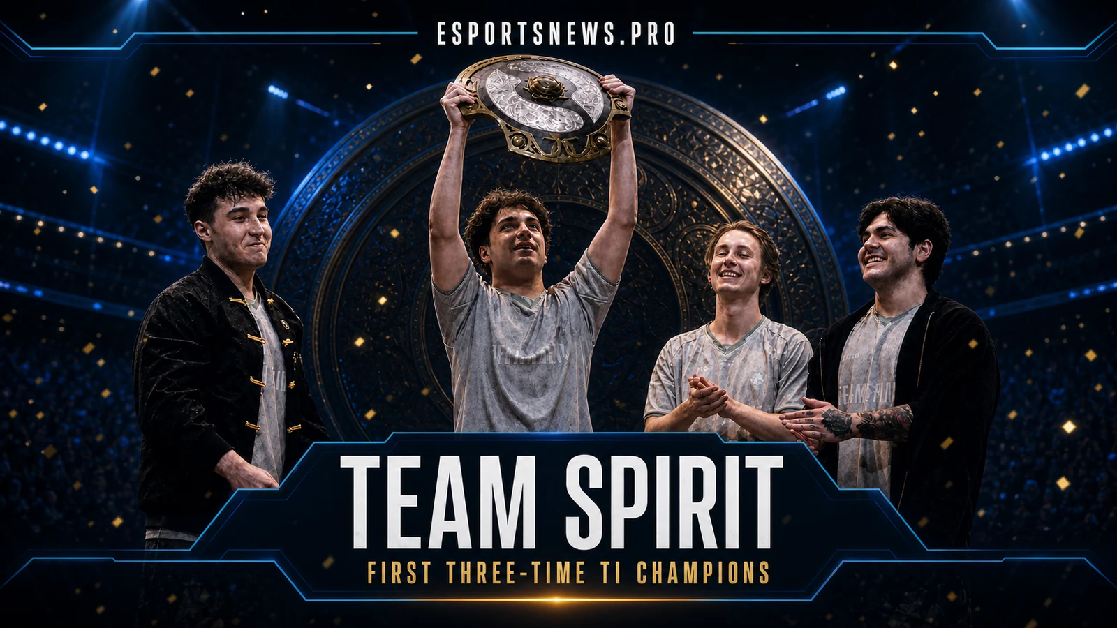 Editorial artwork for Team Spirit Win The International 2026 to Become First Three-Time TI Champions
